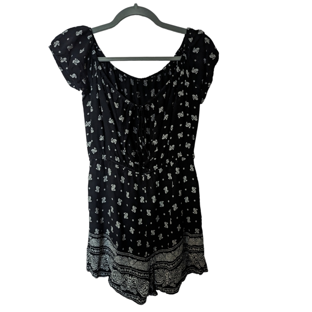 Jennifer black floral romper, off shoulder or on, big key hole in back
